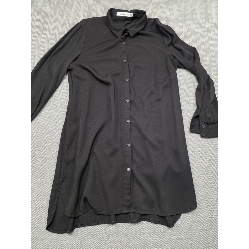 JustFab Womens XL Black Long Sleeve Button Down Tunic Shirt Collared Relaxed Fit